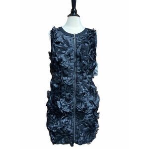 Samuel 2 Black Rosette Front Zip Sleeveless Dress Size Medium NWT